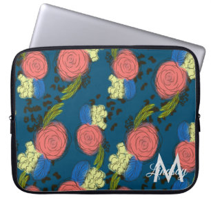 Handgezeichneter Florals Blauer Tierdrucksschlauch Laptopschutzhülle