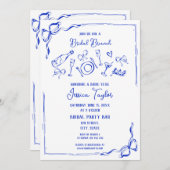 Handgezeichneter französischer Blue Bridal Brunch Einladung (Vorne/Hinten)