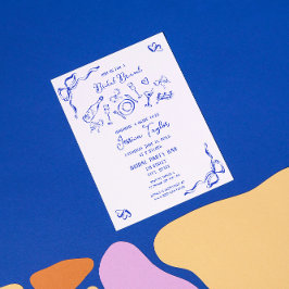 Handgezeichneter französischer Blue Bridal Brunch Einladung