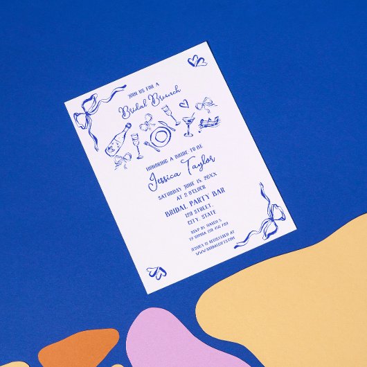 Handgezeichneter französischer Blue Bridal Brunch Einladung
