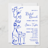 Handgezeichneter französischer Blue Bridal Brunch Einladung (Vorderseite)