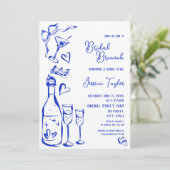 Handgezeichneter französischer Blue Bridal Brunch Einladung (Stehend Vorderseite)