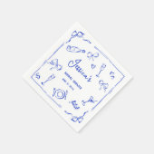 Handgezeichneter französischer Blue Bridal Brunch  Serviette (Ecke)