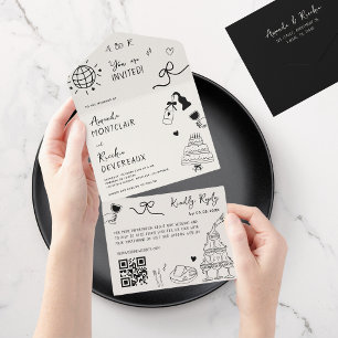 Handgezeichneter Französischer Vintage-QR-Code für All In One Einladung