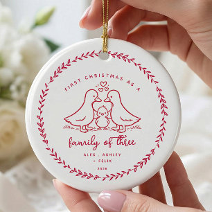 Handgezeichneter Gänse-Familien-Weihnachtsschmuck Keramik Ornament
