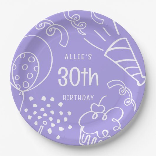 Handgezeichneter Geburtstag Niedlich jedes Alters  Pappteller (Vorderseite)