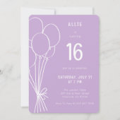 Handgezeichneter Geburtstagsballon jedes Alter Lav Einladung (Vorderseite)