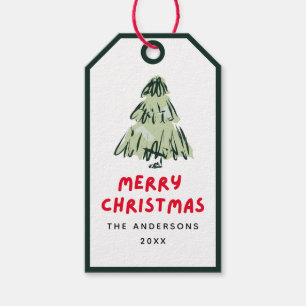 Handgezeichneter Gekritzel-Weihnachtsbaum Frohe We Geschenkanhänger