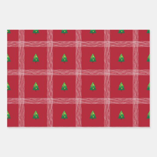 Handgezeichneter Gingham mit Weihnachtsbaum Geschenkpapier Set (Vorderseite 2)