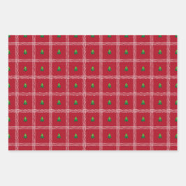 Handgezeichneter Gingham mit Weihnachtsbaum Geschenkpapier Set