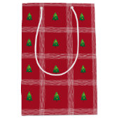 Handgezeichneter Gingham mit Weihnachtsbaum Mittlere Geschenktüte (Vorderseite)