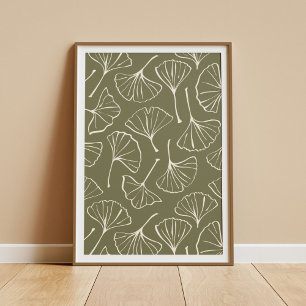 Handgezeichneter Ginkgo Japanischer Grün Japandi B Poster