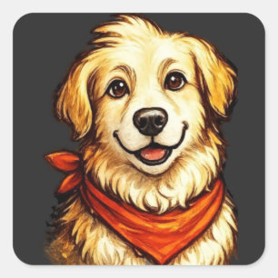 Handgezeichneter glücklicher Golden Retriever Swea Quadratischer Aufkleber