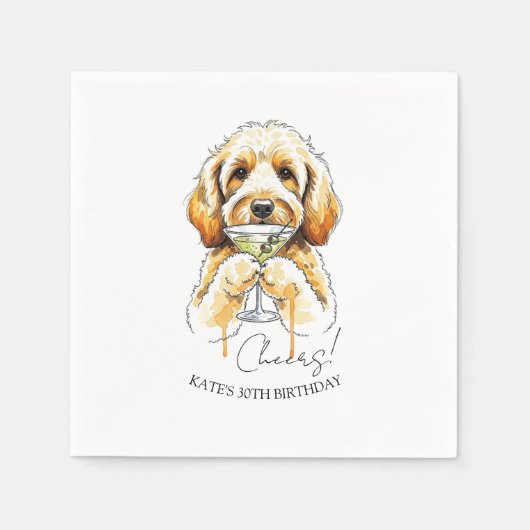 Handgezeichneter Golden Doodle Dirty Martini Cockt Serviette (Vorderseite)