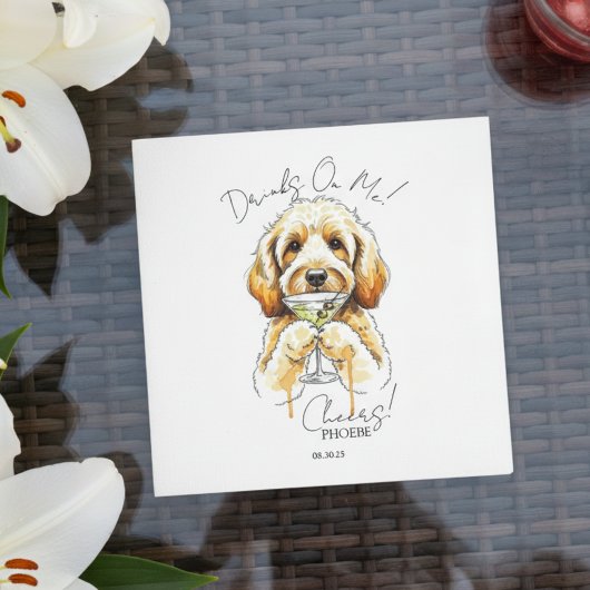 Handgezeichneter Golden Doodle Martini Offener Bar Serviette