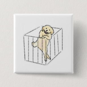 Handgezeichneter Golden Retriever-Welpe im Käfig Button