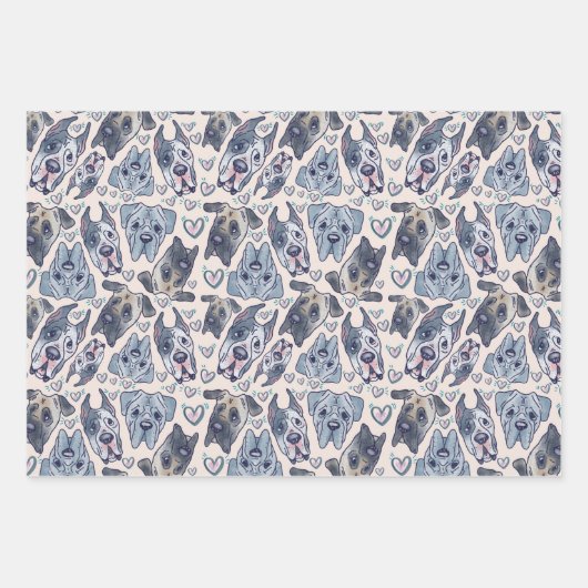 Handgezeichneter großer Däne, französischer Bulldo Geschenkpapier Set (Vorderseite 2)