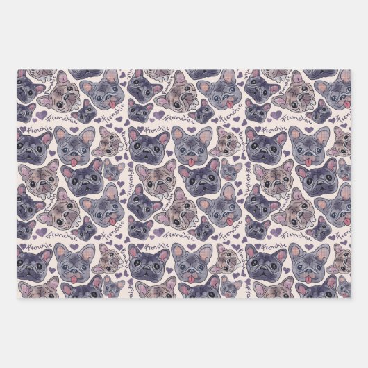 Handgezeichneter großer Däne, französischer Bulldo Geschenkpapier Set (Vorderseite)