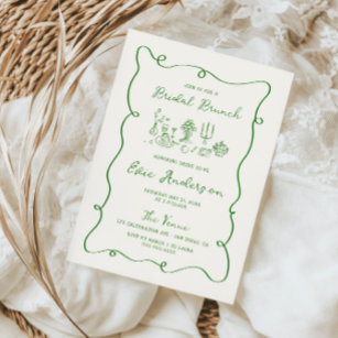 Handgezeichneter grüner Bridal Brunch Einladung