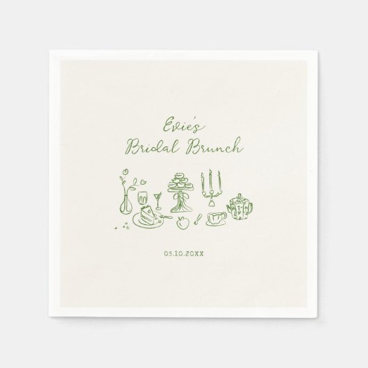 Handgezeichneter grüner Bridal Brunch Serviette (Vorderseite)