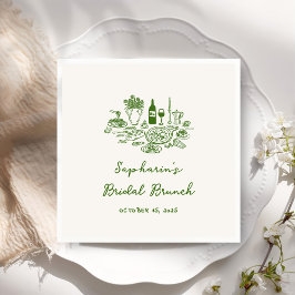 Handgezeichneter grüner Bridal Brunch Serviette