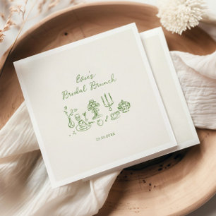 Handgezeichneter grüner Bridal Brunch Serviette