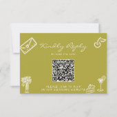 Handgezeichneter grüner romantischer QR-Code zur H RSVP Karte (Vorderseite)