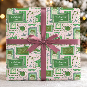 Handgezeichneter grüner rosa fantastischer Weihnac Geschenkpapier