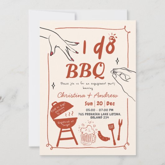 Handgezeichneter Hinterhof Ich mache GRILLEN-Verlo Einladung (Vorderseite)