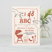 Handgezeichneter Hinterhof Ich mache GRILLEN-Verlo Einladung (Stehend Vorderseite)