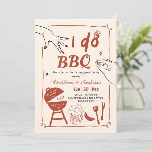 Handgezeichneter Hinterhof Ich mache GRILLEN-Verlo Einladung (Stehend Vorderseite)