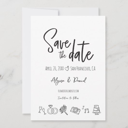Handgezeichneter Hochzeitsschick Save the Date Sch (Vorderseite)