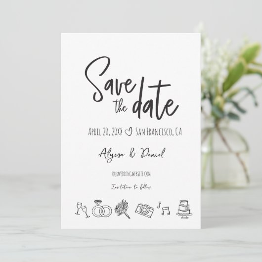 Handgezeichneter Hochzeitsschick Save the Date Sch (Stehend Vorderseite)
