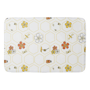 Handgezeichneter Honigwaben- und Hummel-Design Badematte