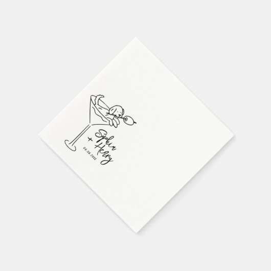 Handgezeichneter Hund und Martini-Whimsikale Hochz Serviette (Ecke)