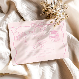 Handgezeichneter Illustriert rosa Karierter Abschl Dankeskarte