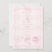 Handgezeichneter Illustriert rosa Karierter Abschl Einladung (Vorderseite)