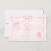 Handgezeichneter Illustriert rosa Karierter Abschl RSVP Karte (Vorderseite)