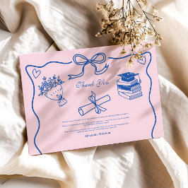 Handgezeichneter Illustrierter Rosa- und Blauer Ab Dankeskarte