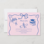 Handgezeichneter Illustrierter Rosa- und Blauer Ab Dankeskarte (Vorderseite)