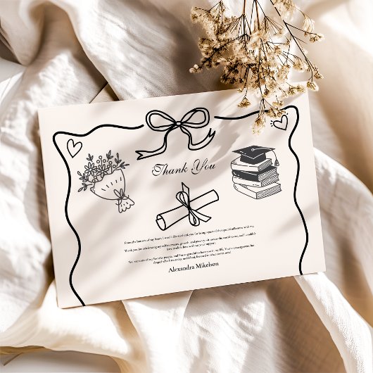 Handgezeichneter Illustrierter Schwarz-Weiß-Abschl Dankeskarte