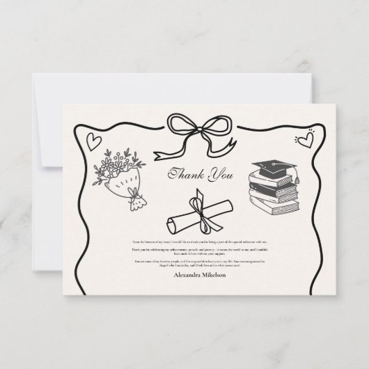 Handgezeichneter Illustrierter Schwarz-Weiß-Abschl Dankeskarte (Vorderseite)