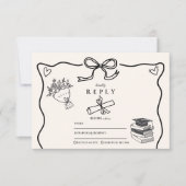 Handgezeichneter Illustrierter Schwarz-Weiß-Abschl RSVP Karte (Vorderseite)