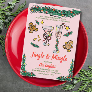 Handgezeichneter Jingle und Mingle Weihnachtscockt Einladung