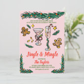 Handgezeichneter Jingle und Mingle Weihnachtscockt Einladung (Stehend Vorderseite)