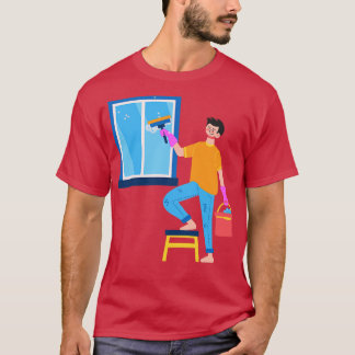 Handgezeichneter Junge putzt das Fenster T-Shirt