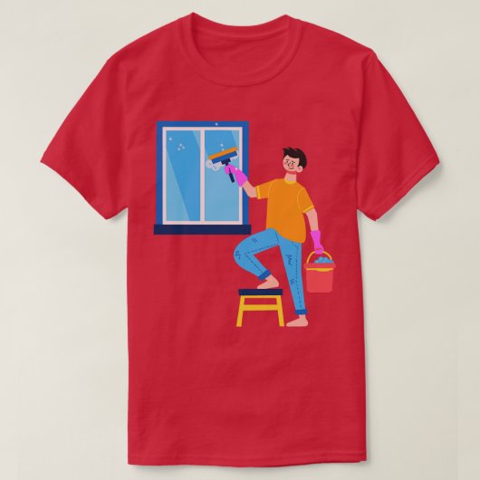 Handgezeichneter Junge reinigt das Fenster T-Shirt (Design vorne)