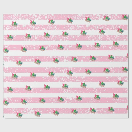 handgezeichneter Kaktus mit Streifen-Hintergrund Geschenkpapier (Flach)