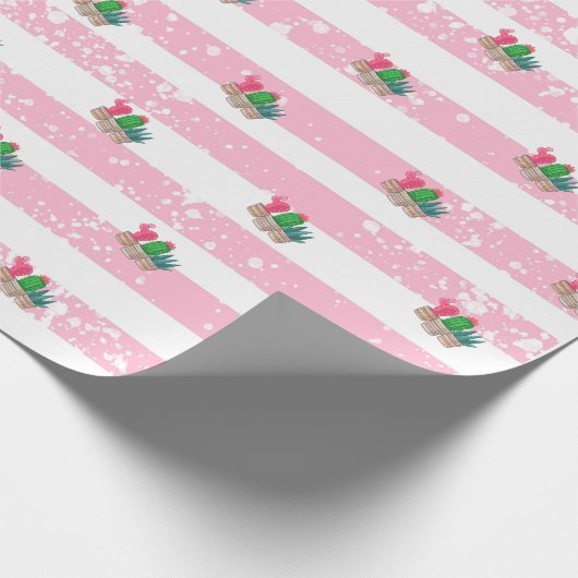 handgezeichneter Kaktus mit Streifen-Hintergrund Geschenkpapier (Ecke)