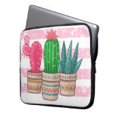 handgezeichneter Kaktus mit Streifen-Hintergrund Laptopschutzhülle (Vorderseite Links)